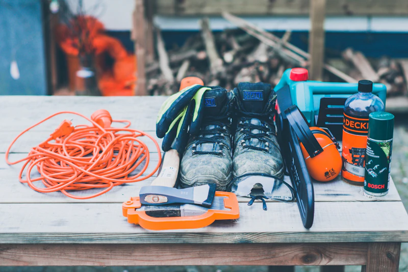 Professional window cleaning equipment laid out on a table